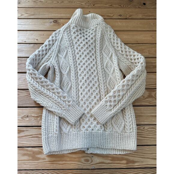 Vintage Inishowen Ireland Hand Knit Wool Cardigan Size Large Women’s Ivory - Picture 2 of 7